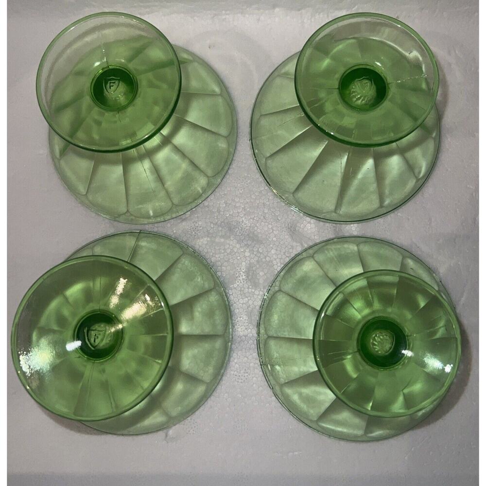 4 -1920 Federal Glass Dessert Sherbet Dish Bowl Depression Uranium Vaseline VTG - Picture 7 of 11